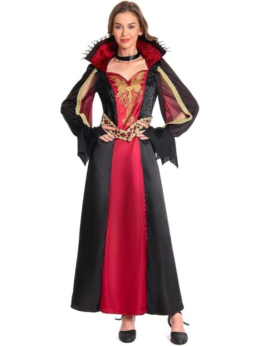 Midnight Majesty Vampiress Womens Halloween Costume Choker M Red & Black